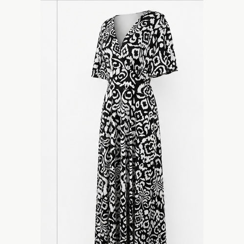 Jimi Fei Paris Maxi Jurk Dames - One Size - Zwart Wit Ornamentprint - side