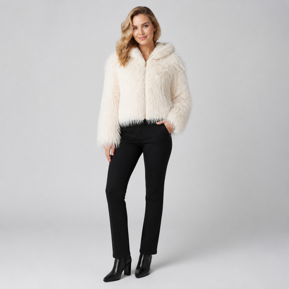 Shaggy Faux Fur Jas met Capuchon - One Size
