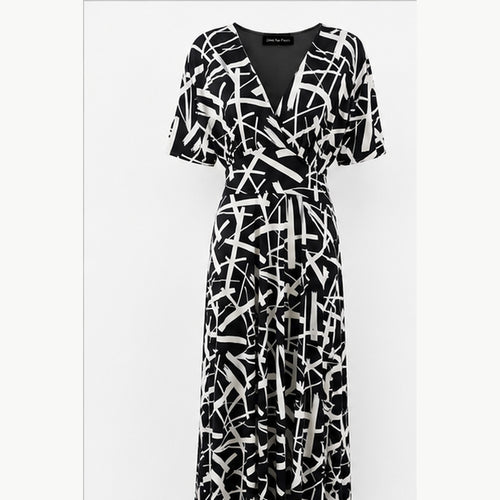 Jimi Fei Paris Maxi Jurk Dames - One Size - Zwart Wit Brush Lijnen - front