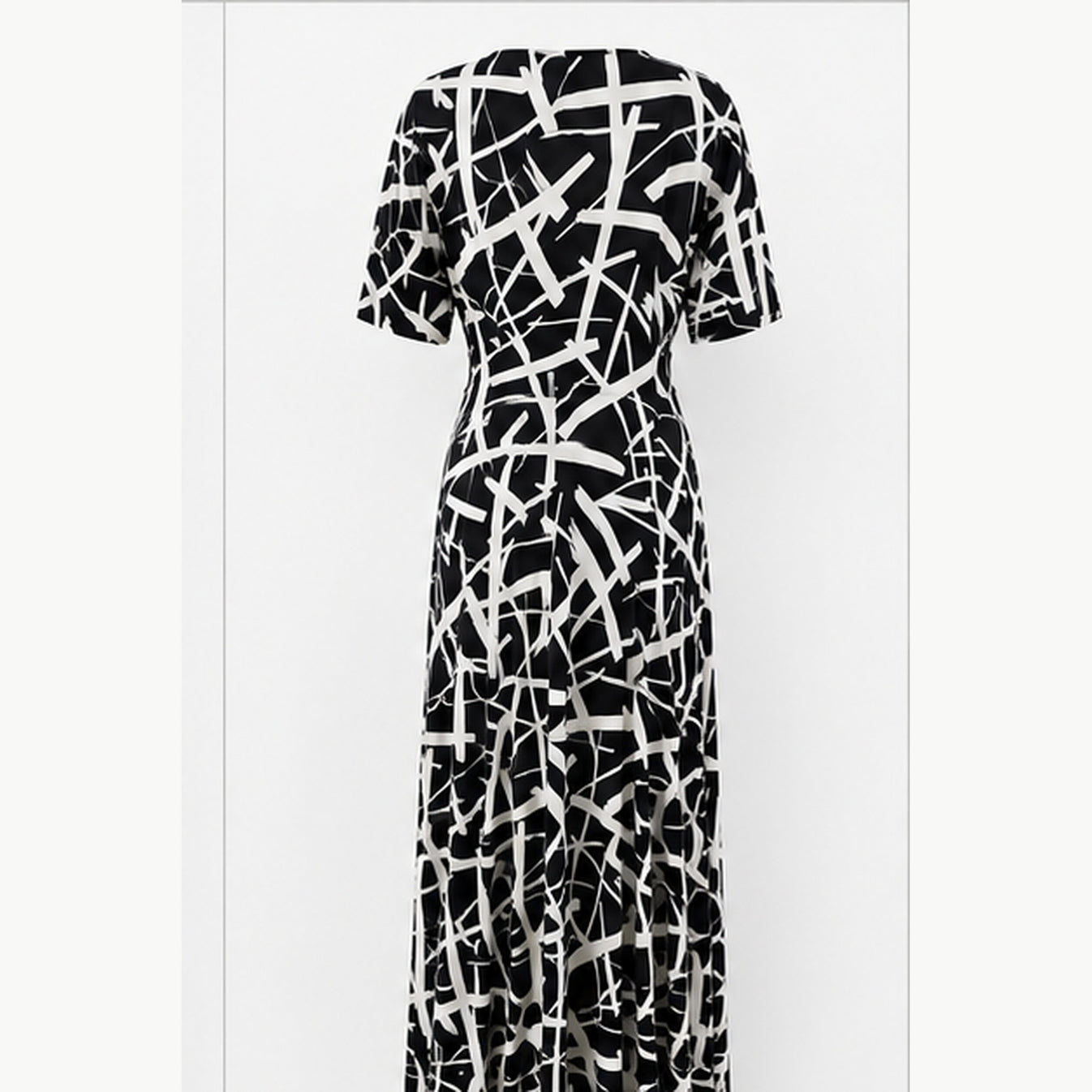 Jimi Fei Paris Maxi Jurk Dames - One Size - Zwart Wit Brush Lijnen - back