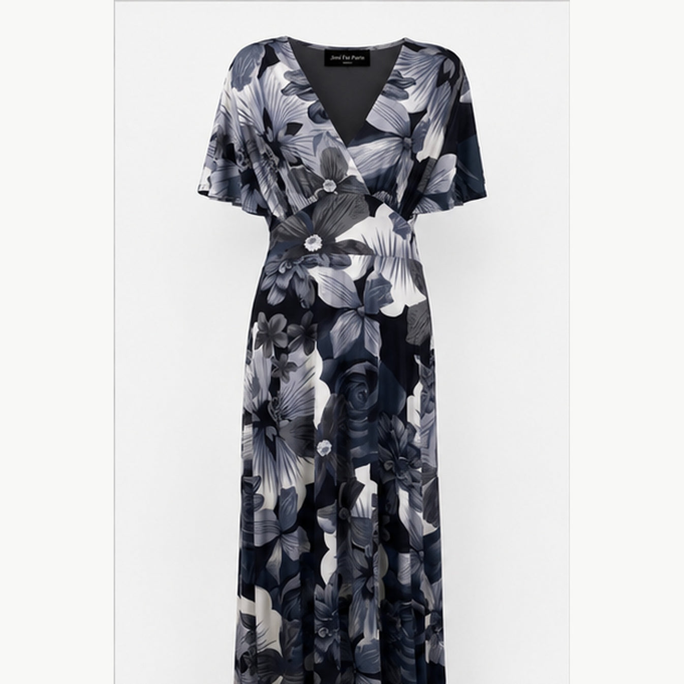 Jimi Fei Paris Maxi Jurk Dames - One Size - Grijs Zwart Bloemenprint - front