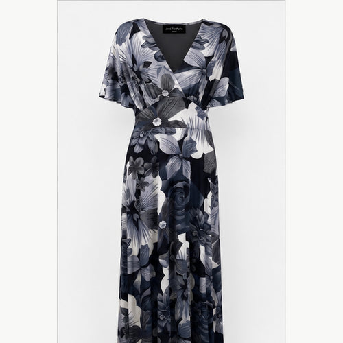 Jimi Fei Paris Maxi Jurk Dames - One Size - Grijs Zwart Bloemenprint - front