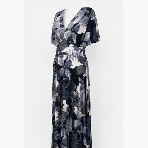 Jimi Fei Paris Maxi Jurk Dames - One Size - Grijs Zwart Bloemenprint - side