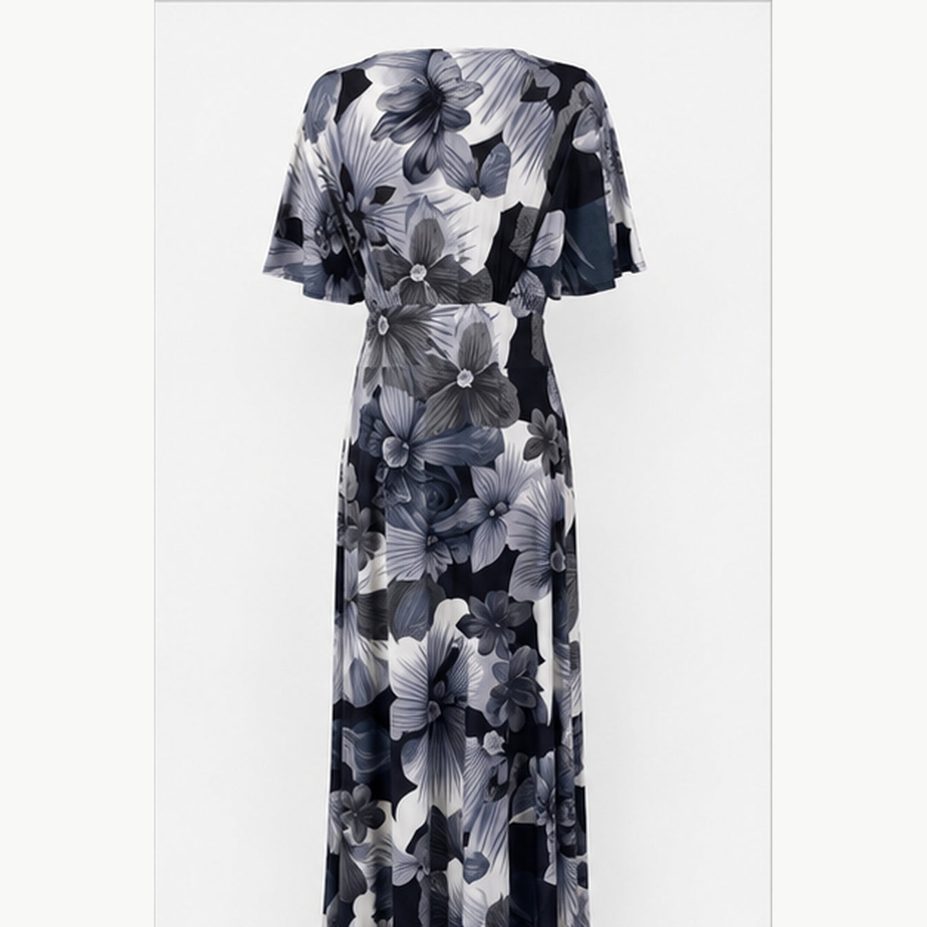 Jimi Fei Paris Maxi Jurk Dames - One Size - Grijs Zwart Bloemenprint - back