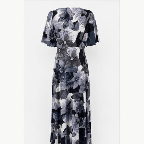 Jimi Fei Paris Maxi Jurk Dames - One Size - Grijs Zwart Bloemenprint - back