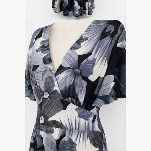 Jimi Fei Paris Maxi Jurk Dames - One Size - Grijs Zwart Bloemenprint - detail