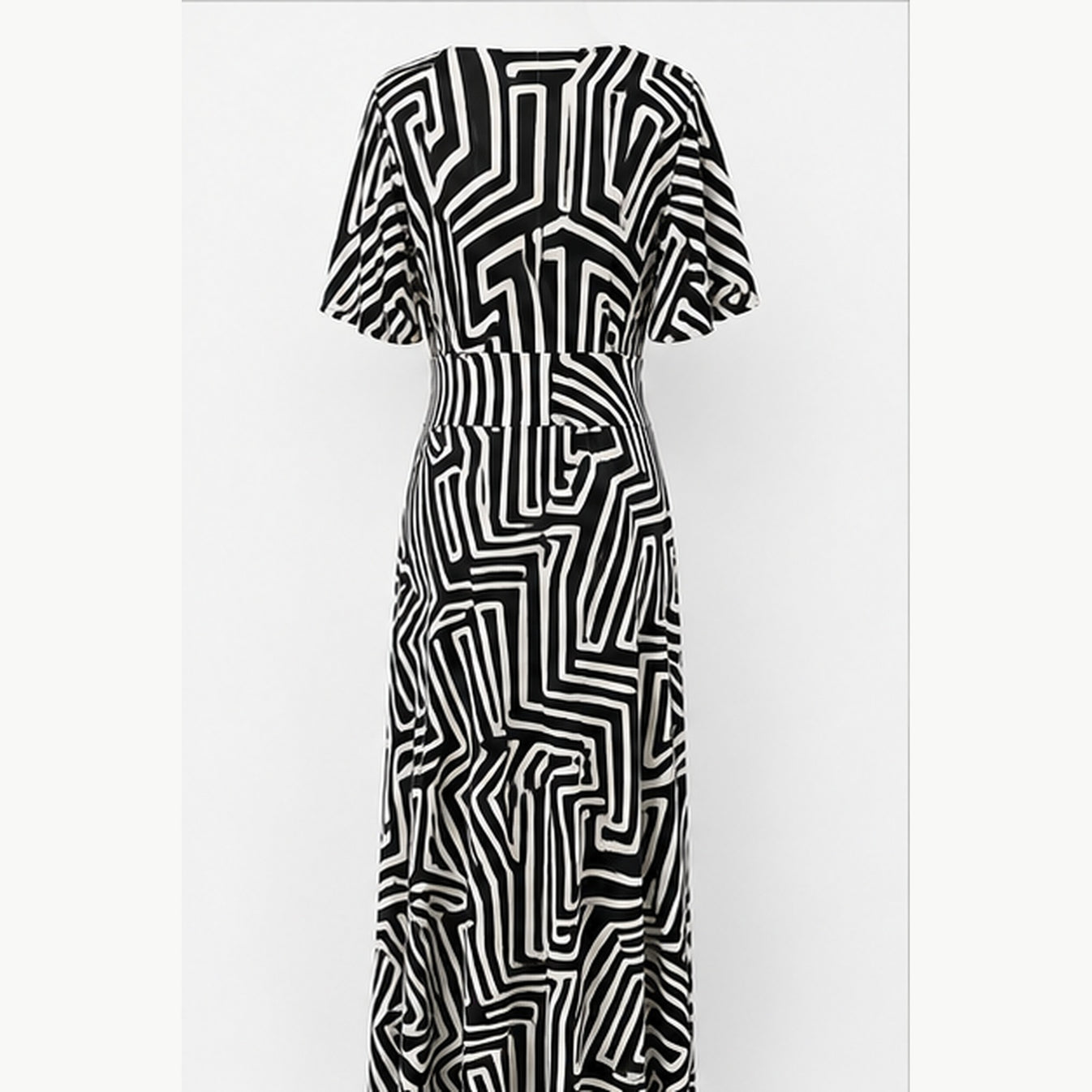 Jimi Fei Paris Maxi Jurk Dames - One Size - Zwart Wit Geometrische Lijnen - back
