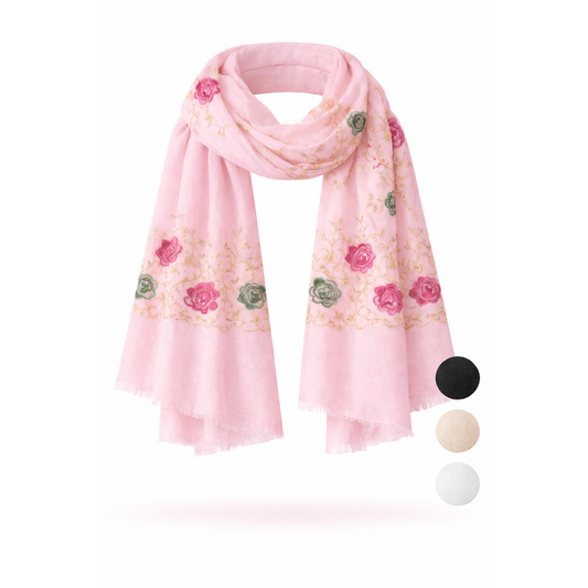 HS Sjaal - In 4 Kleuren - Langwerpig design met Rozen - Roze