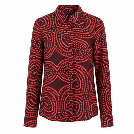 Angelle Milan Travelstof Blouse - Bordeaux Koraal Grafische Print