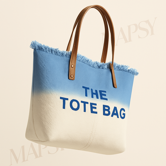 The Tote Bag - Grote Canvas Shopper met Ombre in Blauw Design en Franjes (In 3 kleuren!) - Mapsy B.V