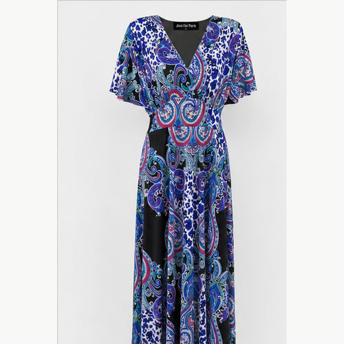 Jimi Fei Paris Maxi Jurk Dames - One Size - Blauw Paars Paisley Animal Print - front
