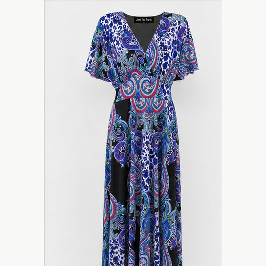Jimi Fei Paris Maxi Jurk Dames - One Size - Blauw Paars Paisley Animal Print - front
