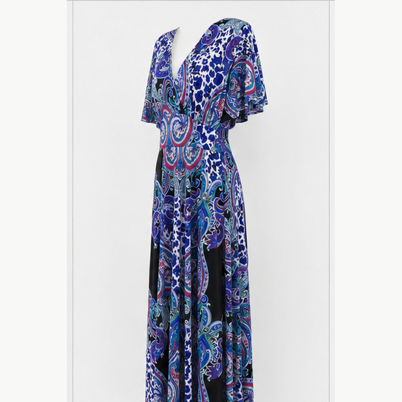 Jimi Fei Paris Maxi Jurk Dames - One Size - Blauw Paars Paisley Animal Print - side