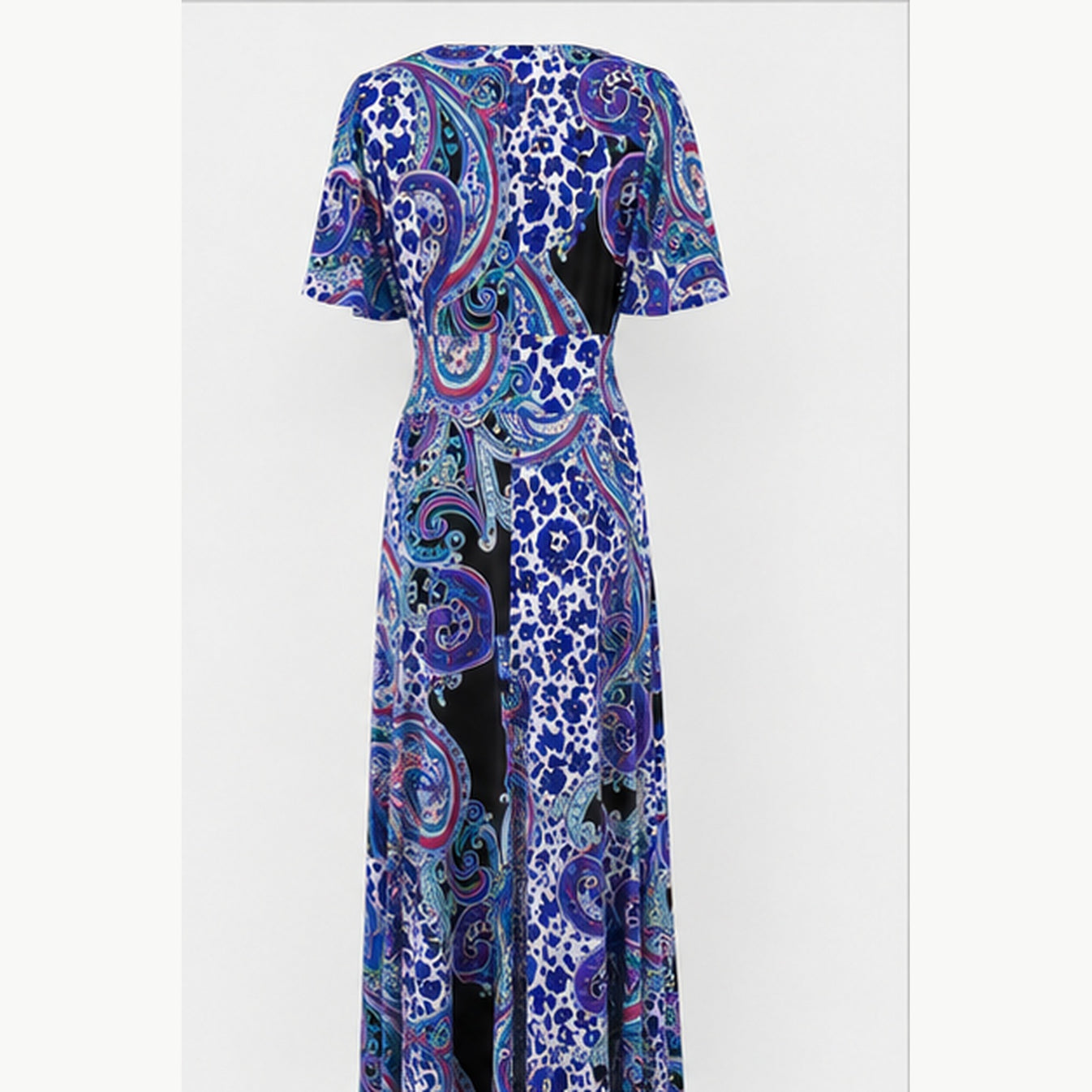 Jimi Fei Paris Maxi Jurk Dames - One Size - Blauw Paars Paisley Animal Print - back