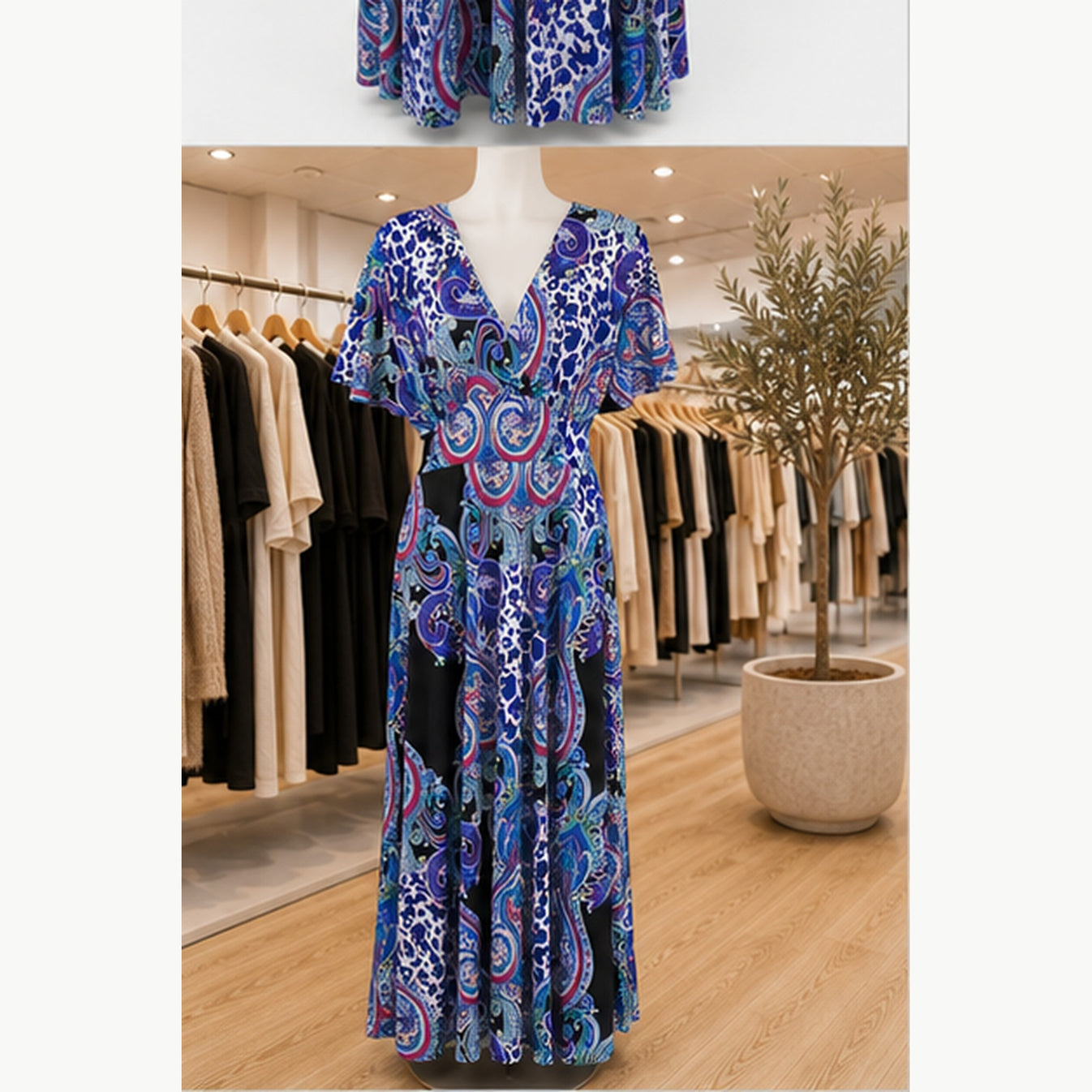 Jimi Fei Paris Maxi Jurk Dames - One Size - Blauw Paars Paisley Animal Print - in setting
