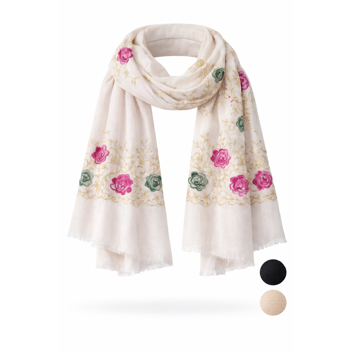 HS Sjaal - In 4 Kleuren - Langwerpig design met Rozen - Wit