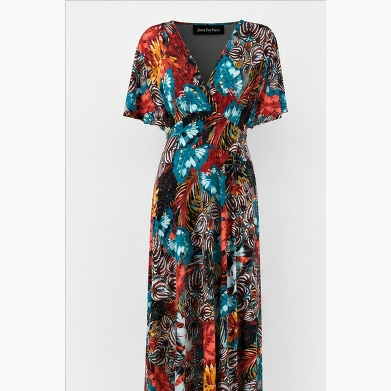 Jimi Fei Paris Maxi Jurk Dames - One Size - Rood Turquoise Tropische Print - front
