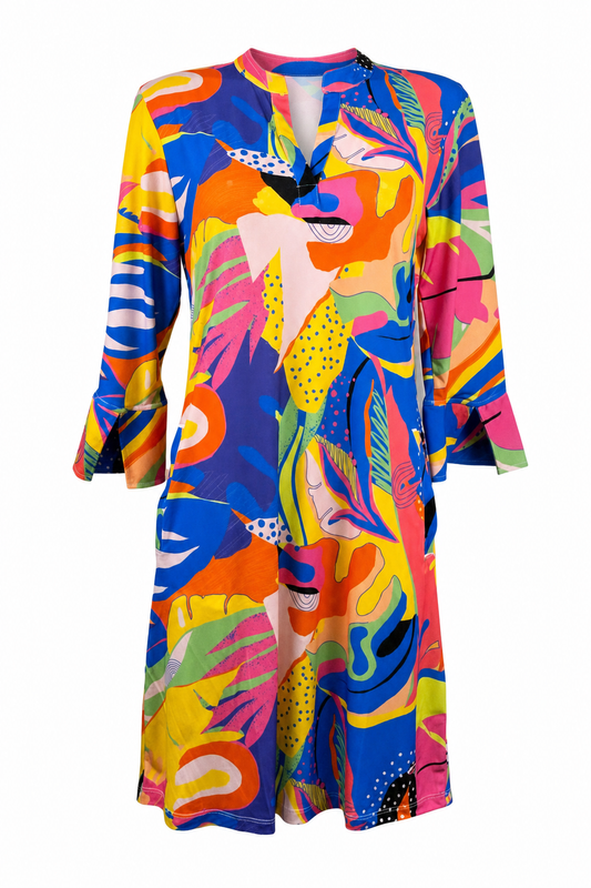 Multikleur Print Jurk - Vooraanzicht productfoto