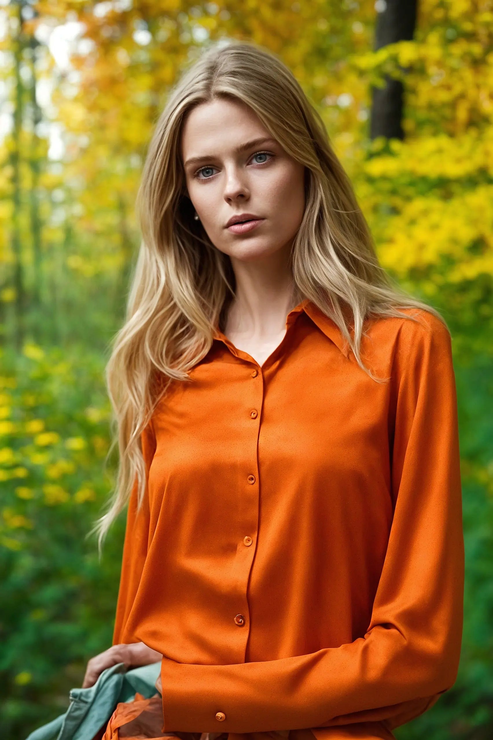 Angelle Milan - Oranje blouse met bladeren - Travelstof - In 5 maten Mapsy B.V