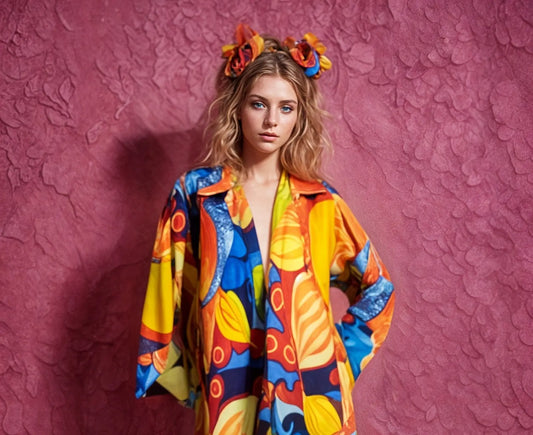 Kleurrijke Kunstzinnige Jas zonder Sluiting - Zonnebloem Motief - in 4 maten! - Mapsy B.V