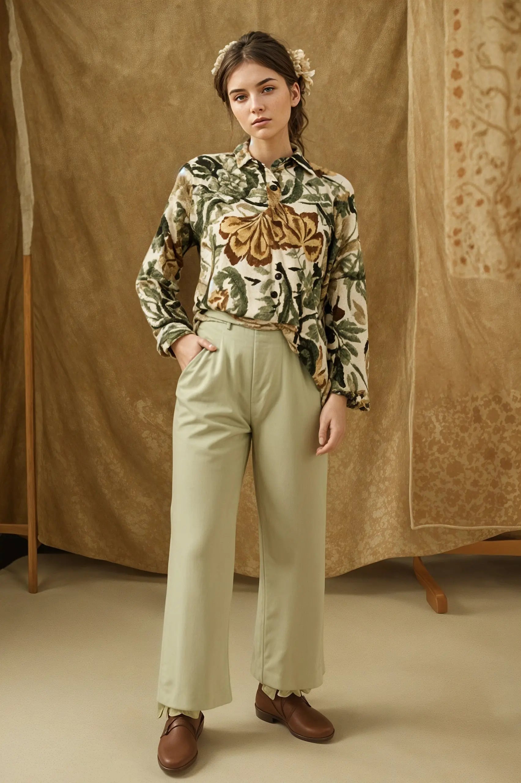 Angelle Milan - Camouflage Groene Blouse voor Dames - Travelstof - Strijkvrij - Stretch - Duurzaam - in 4 maten! Mapsy B.V