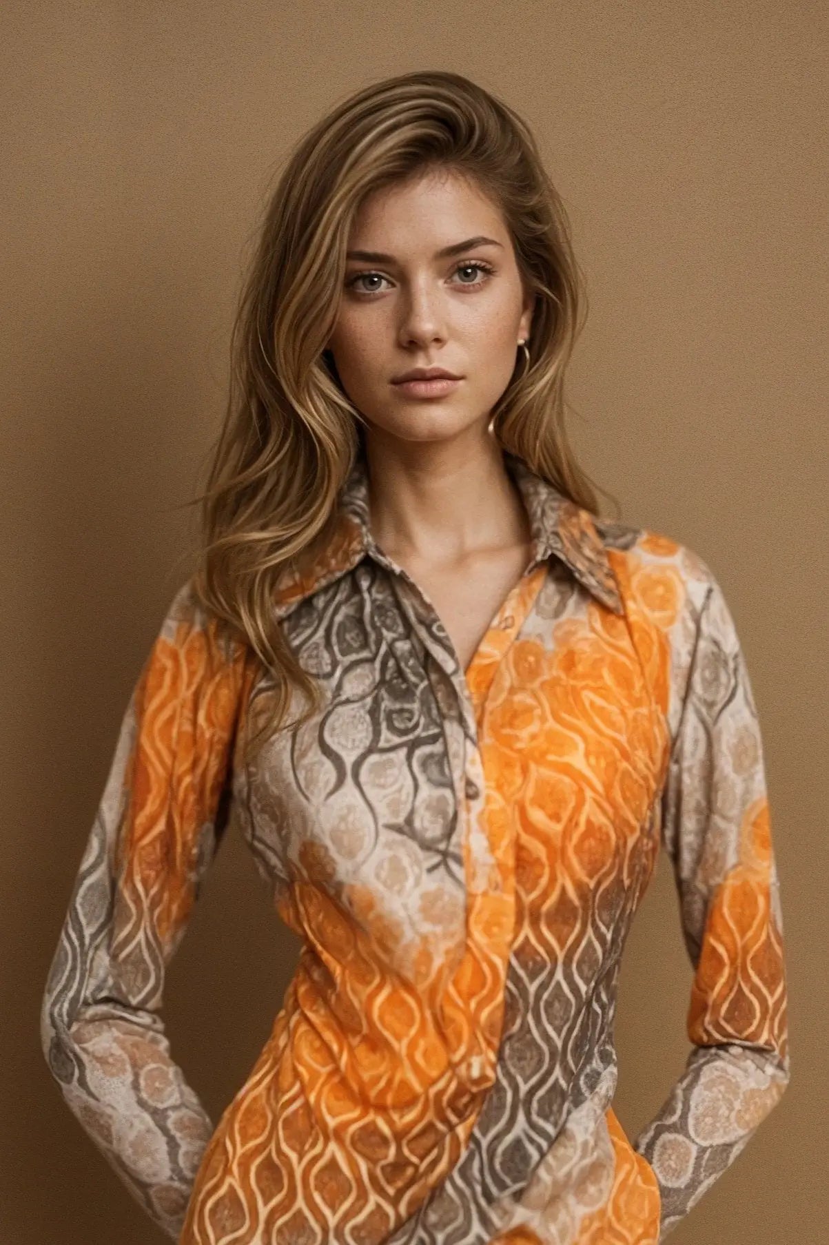 Angelle Milan - Metallic Oranje Blouse voor Dames - Travelstof - Ademend - Kreukherstellend - Duurzaam - in 5 maten! Mapsy B.V