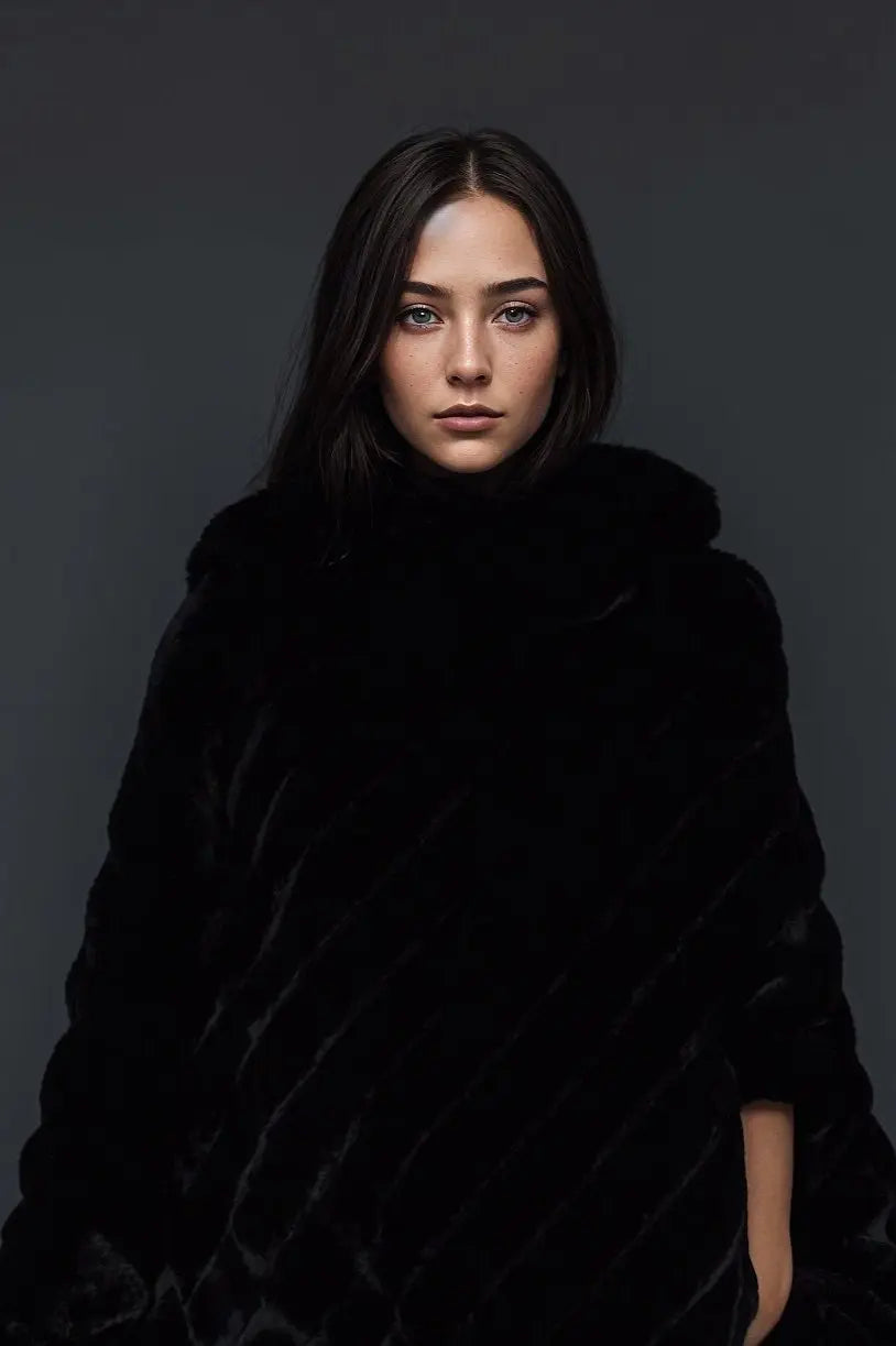 Zwart Faux Fur Poncho - Dames- Elegant Gelaagd Ontwerp, Zachte Kraag, Ruimvallend Mapsy B.V