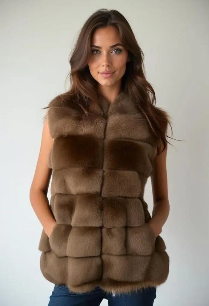 Luxe Taupe Faux Fur Bodywarmer - Stijlvol en Warm - Winter 2024 Mapsy B.V