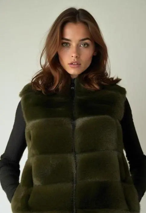 Luxe Groene Faux Fur Bodywarmer - Stijlvol en Warm - Winter 2024 Mapsy B.V