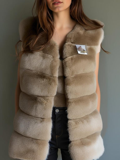 Luxe dames bodywarmer van imitatiebont - 100% Acryl, Taupe - Trendy en Warm - One Size! - Mapsy B.V
