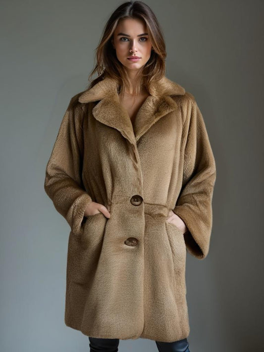 Luxe dames jas van imitatiebont - 100% Acryl, Taupe - Comfortabele en Warme Winterjas - Mapsy B.V