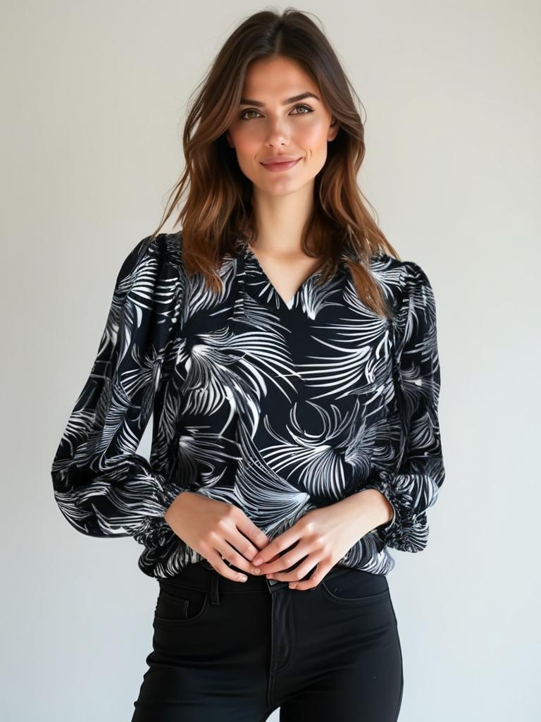 Royal Style – travelstof blouse – Zwart/Witte blouse – Ademend – Kreukvrij – Duurzame Blouse - Mapsy B.V