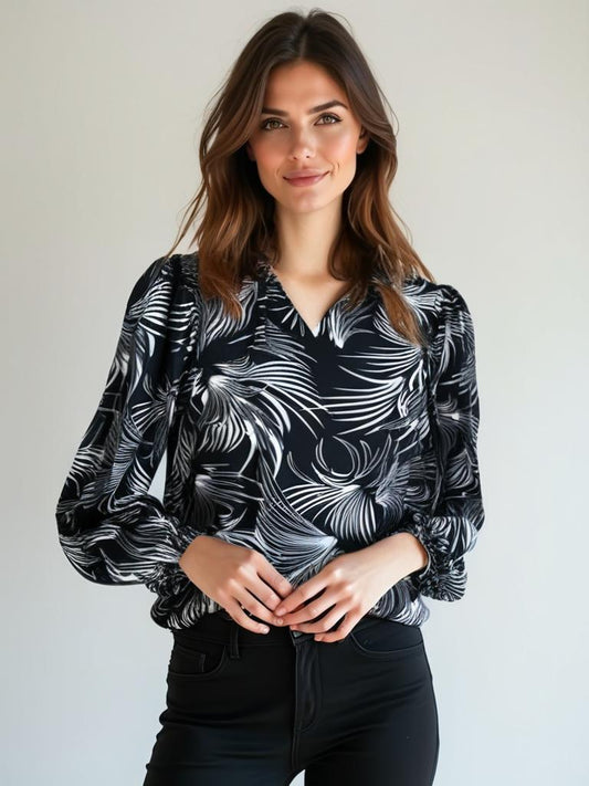 Royal Style – travelstof blouse – Zwart/Witte blouse – Ademend – Kreukvrij – Duurzame Blouse - Mapsy B.V