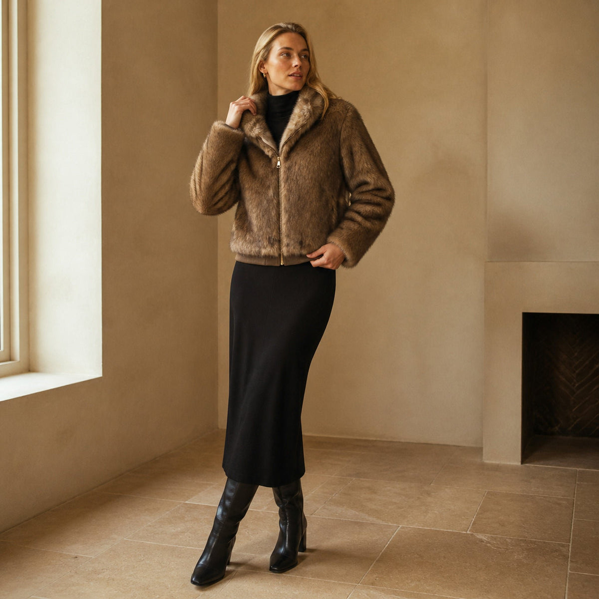 Faux Fur Bomberjas met Elastische Band - One Size
