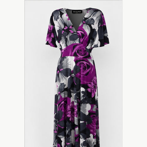 Jimi Fei Paris Maxi Jurk Dames - One Size - Paars Grijs Bloemenprint - front