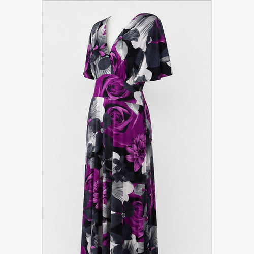 Jimi Fei Paris Maxi Jurk Dames - One Size - Paars Grijs Bloemenprint - side