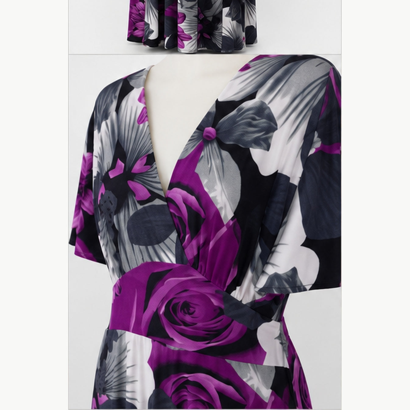 Jimi Fei Paris Maxi Jurk Dames - One Size - Paars Grijs Bloemenprint - detail