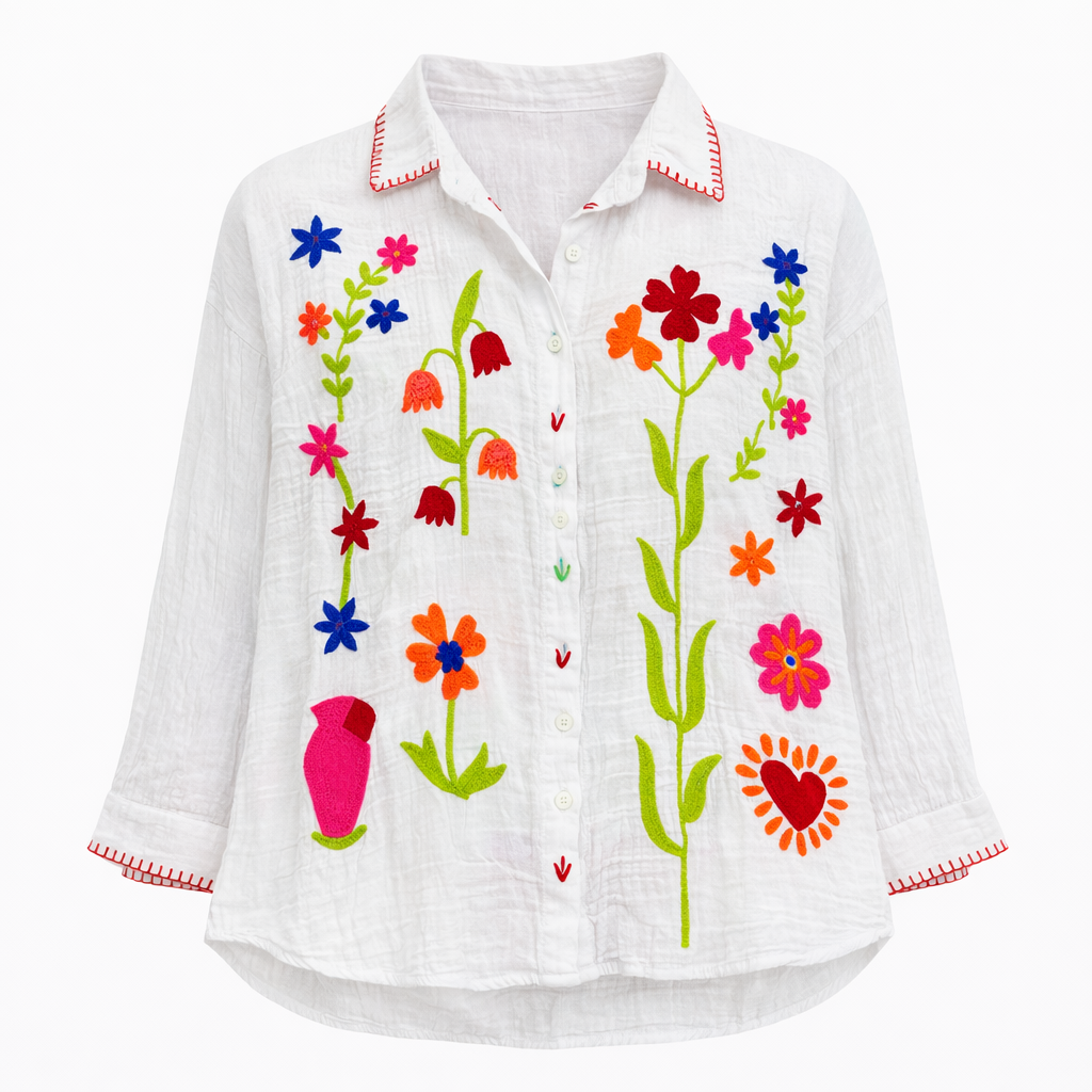 HS Blouse - In 3 Kleuren - Handmade Floral - Wit