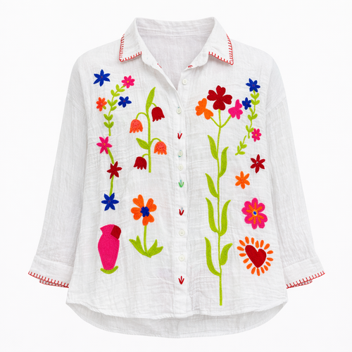 HS Blouse - In 3 Kleuren - Handmade Floral - Wit