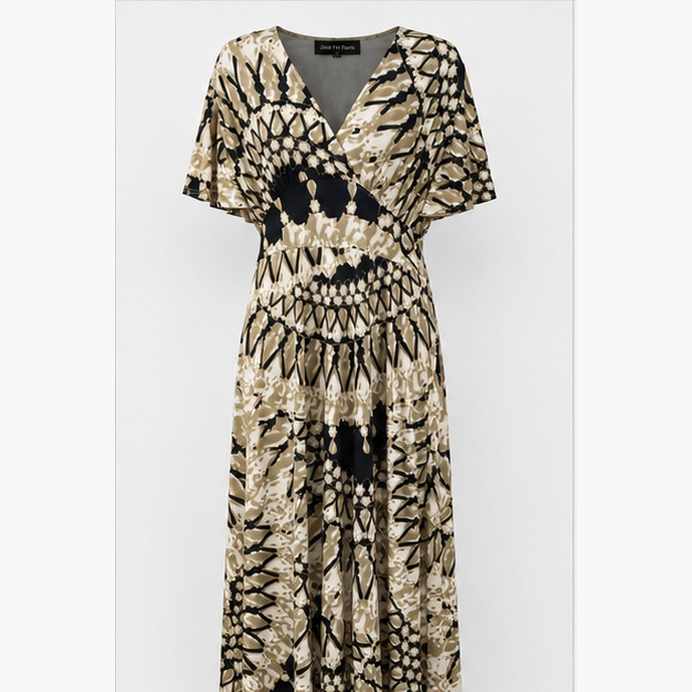 Jimi Fei Paris Maxi Jurk Dames - One Size - Beige Zwart Tie-Dye Print - front