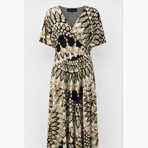 Jimi Fei Paris Maxi Jurk Dames - One Size - Beige Zwart Tie-Dye Print - front