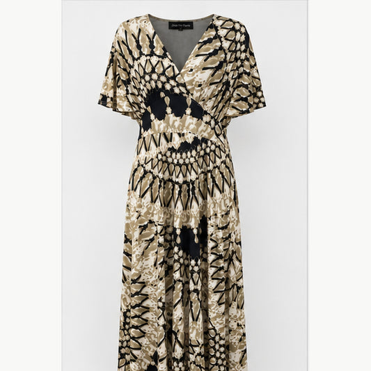 Jimi Fei Paris Maxi Jurk Dames - One Size - Beige Zwart Tie-Dye Print - front