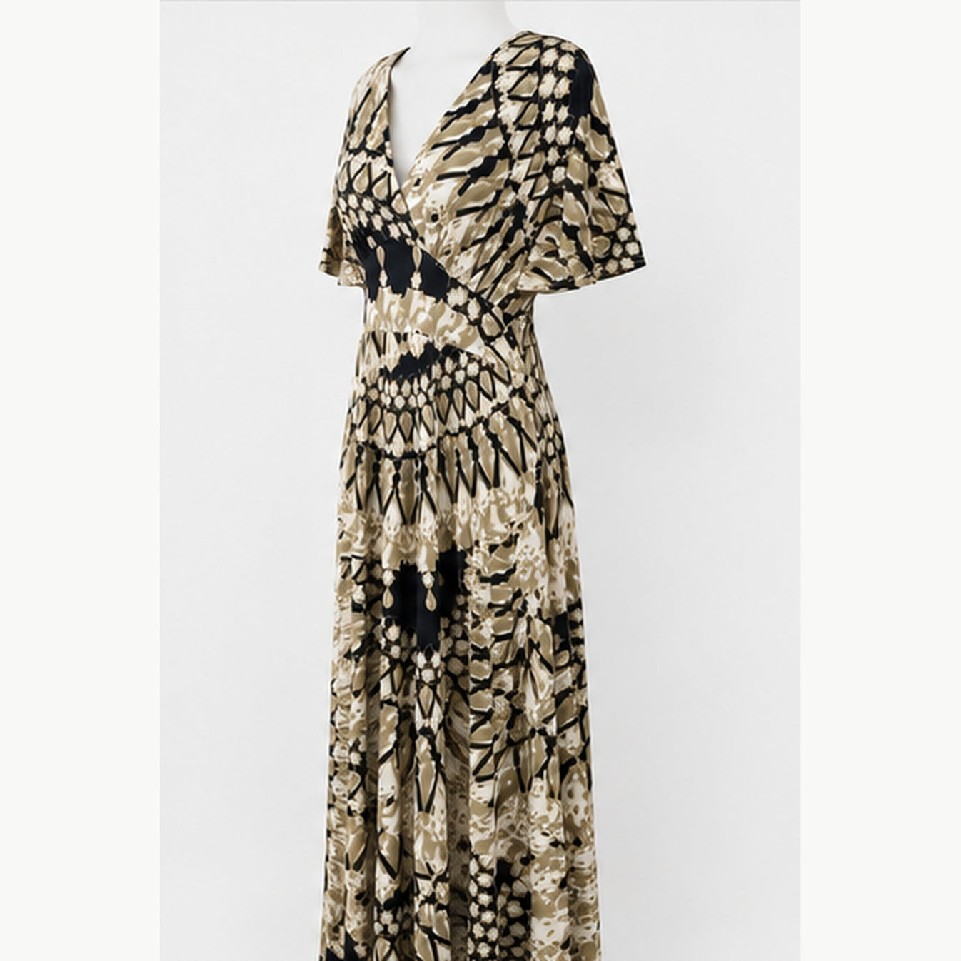 Jimi Fei Paris Maxi Jurk Dames - One Size - Beige Zwart Tie-Dye Print - side