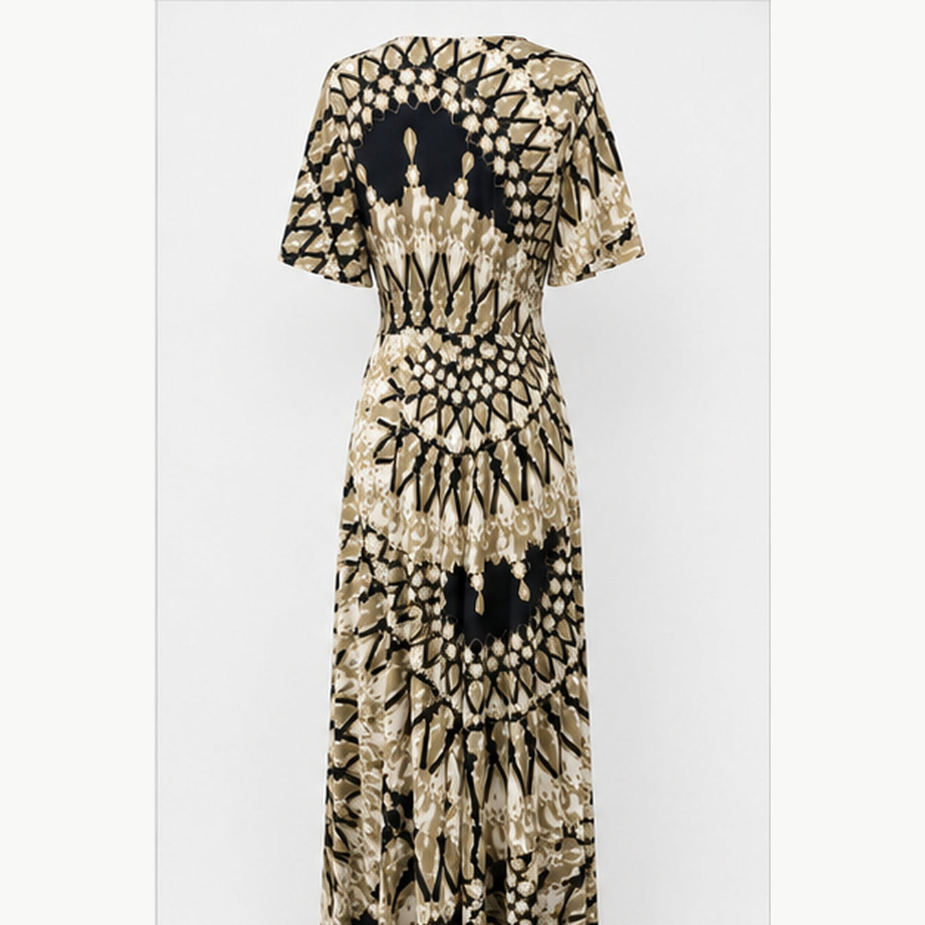 Jimi Fei Paris Maxi Jurk Dames - One Size - Beige Zwart Tie-Dye Print - back