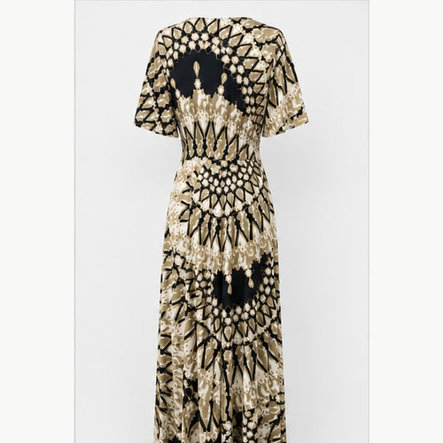 Jimi Fei Paris Maxi Jurk Dames - One Size - Beige Zwart Tie-Dye Print - back