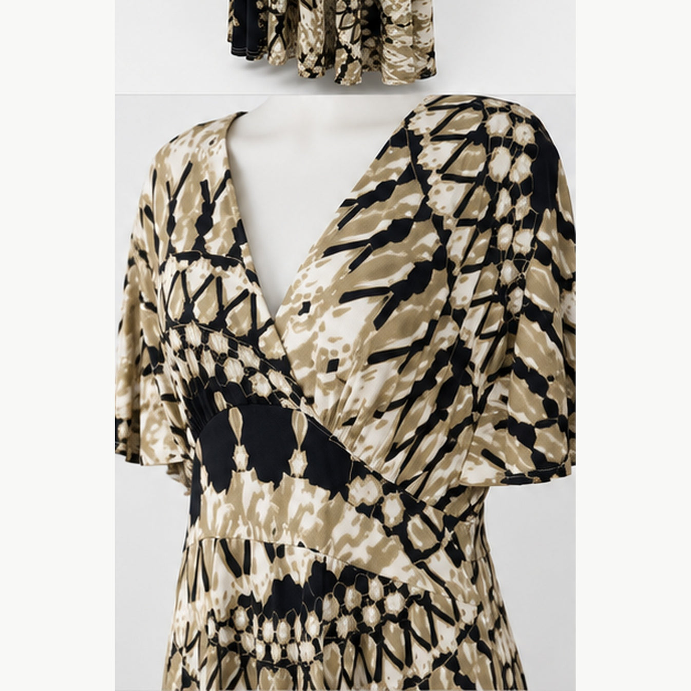 Jimi Fei Paris Maxi Jurk Dames - One Size - Beige Zwart Tie-Dye Print - detail
