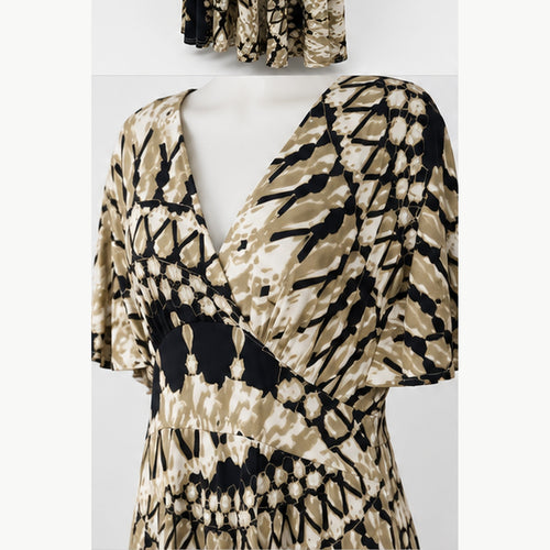 Jimi Fei Paris Maxi Jurk Dames - One Size - Beige Zwart Tie-Dye Print - detail