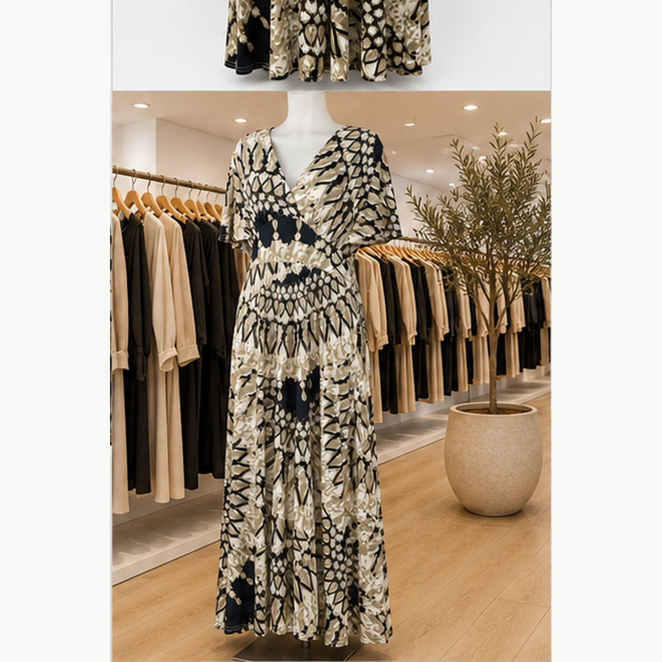 Jimi Fei Paris Maxi Jurk Dames - One Size - Beige Zwart Tie-Dye Print - in setting