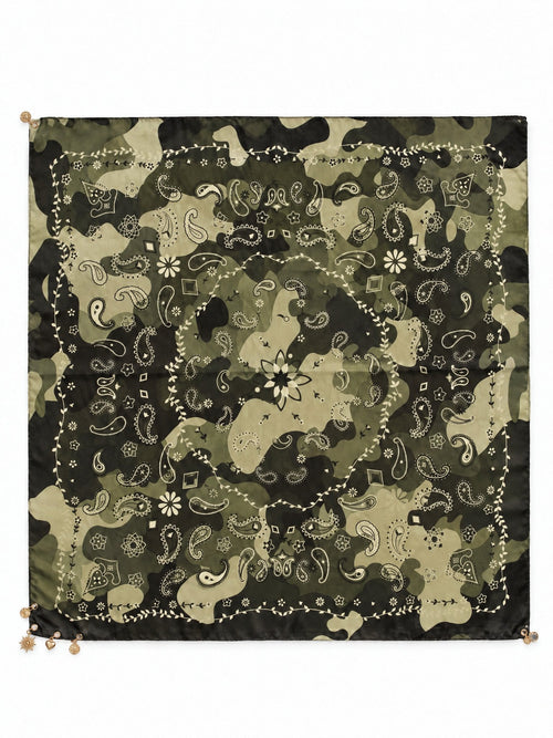 Camouflage Paisley Sjaal met Gouden Bedeltjes