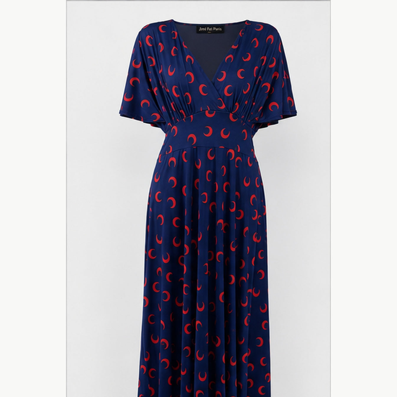 Jimi Fei Paris Maxi Jurk Dames - One Size - Navy Rood Maanprint - front